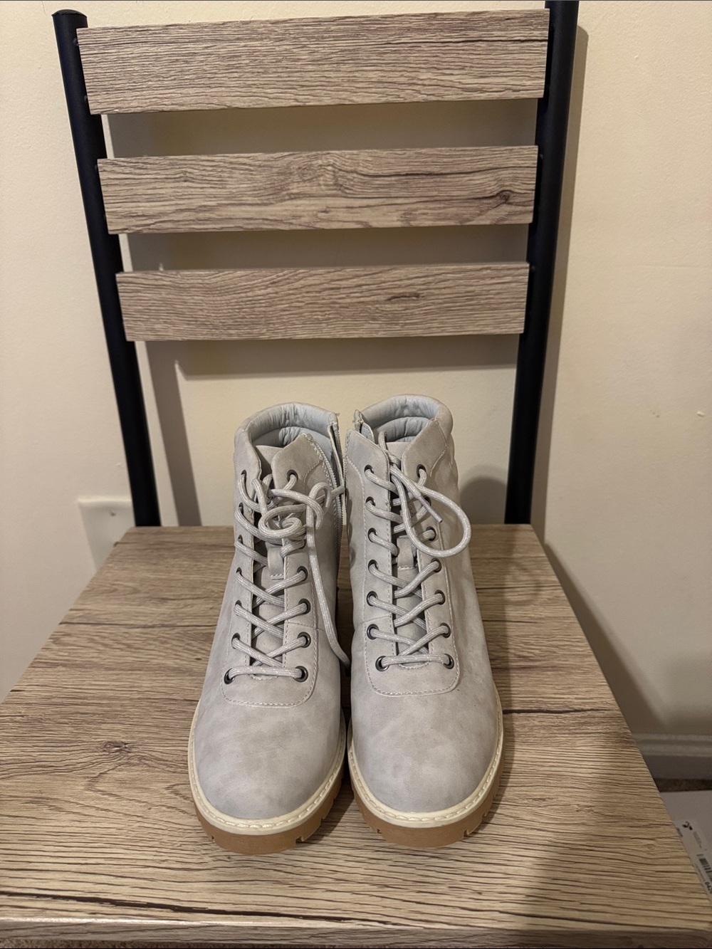 Maurices Light Gray Lace-Up Ankle Boots (9)